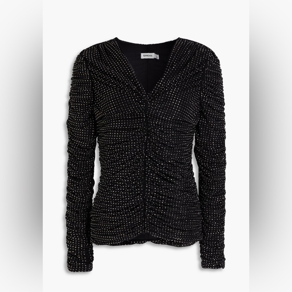 SIMKHAI Black Crystal Embellished Ruched Top – Size M (NWT, $425 Retail) - Picture 2 of 5